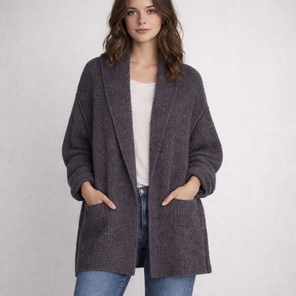 Free People Low Tide Cardigan Oversized Ribbed Knit Open Front Purple Women's XS